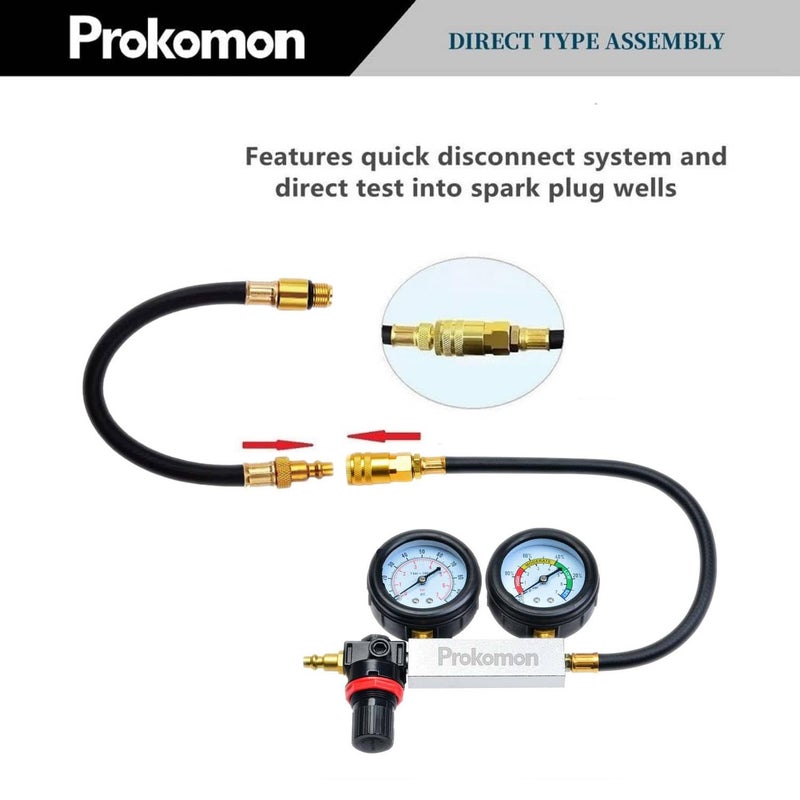 Prokomon Engine Cylinder Leak Down Tester Kit;Cylinder Leakage Tester Set for Pressure Check and Leakage Rate Test；Gasoline Engine Leakdown Tester Kit with Extension Rod Grey - Image 4